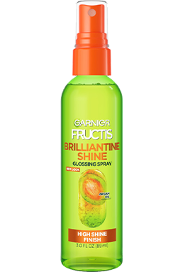 Brilliantine Shine Glossing Spray bottle, front view, white background.